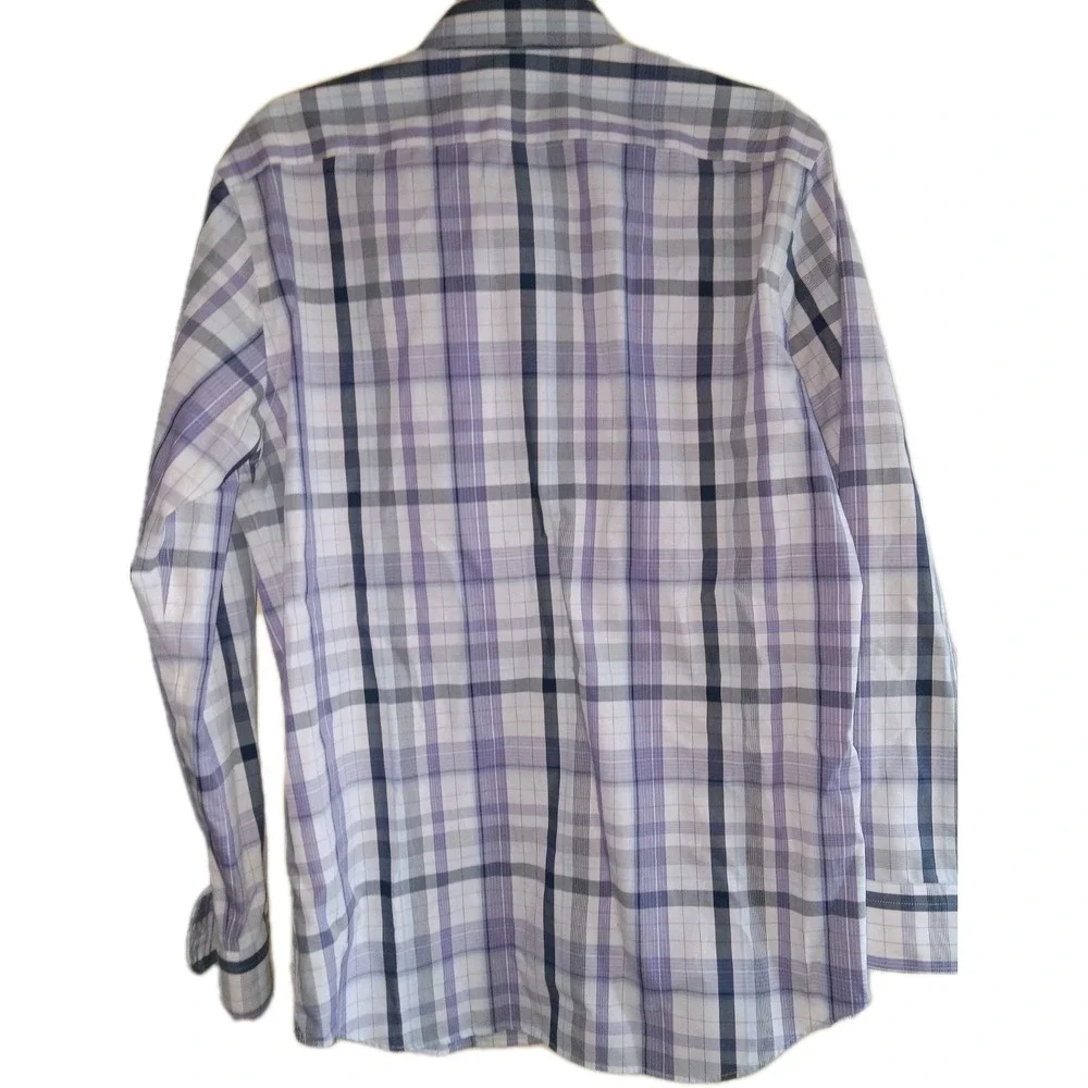 BANANA REPUBLIC Camden Fit Cotton Purple Grey‎ Check Dress Shirt Medium Office